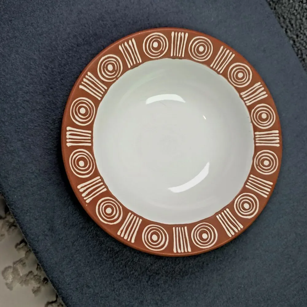 Pottery Barn 10 Inch Terracotta Geometric Bowl Boho Farmhouse Chic Modern Decor
